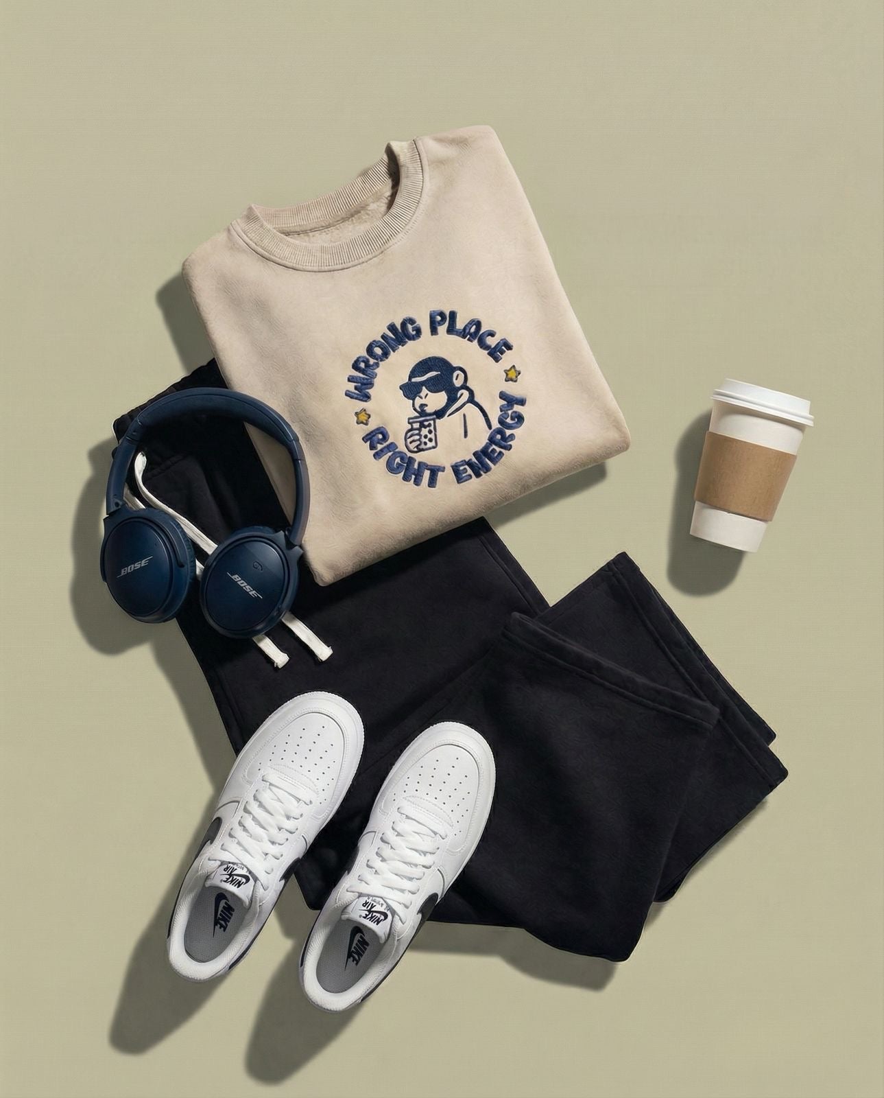 Wrong Place Right Energy Embroidery Crewneck