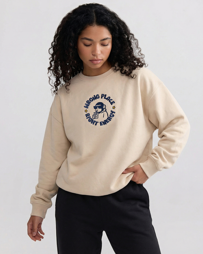 Wrong Place Right Energy Embroidery Crewneck